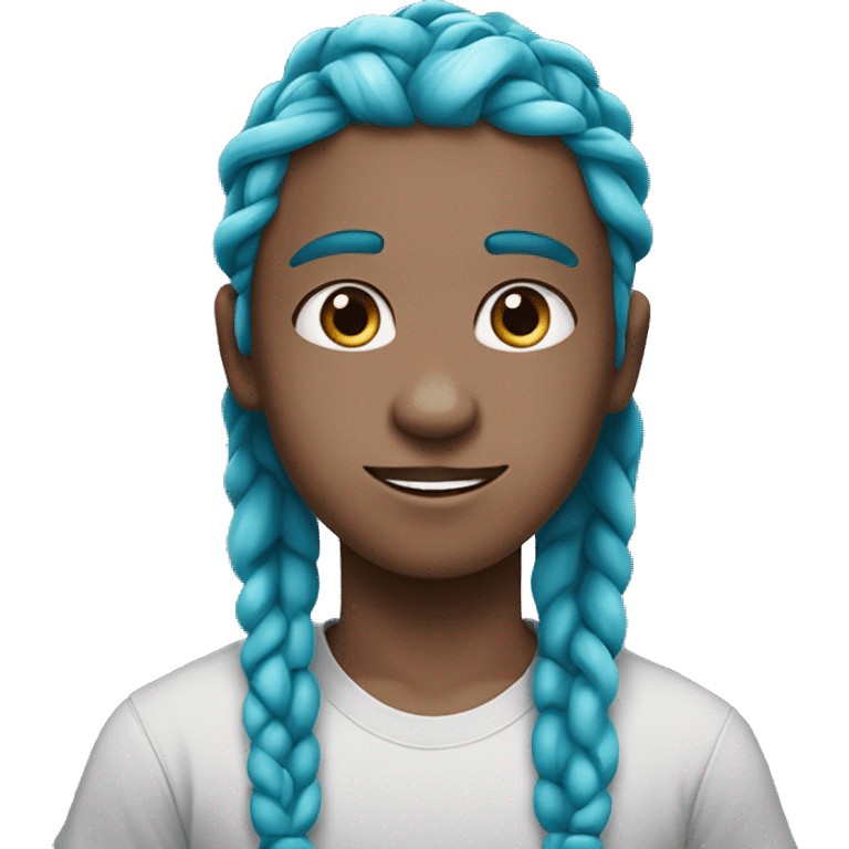 Emoji white boy with blue eyes &  turquoise & purple boxbraids in grey shirt portrait emoji