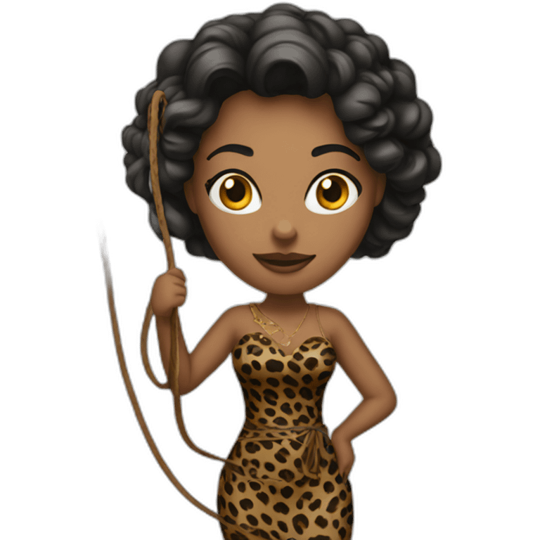 Woman in loepard dress with a whip emoji