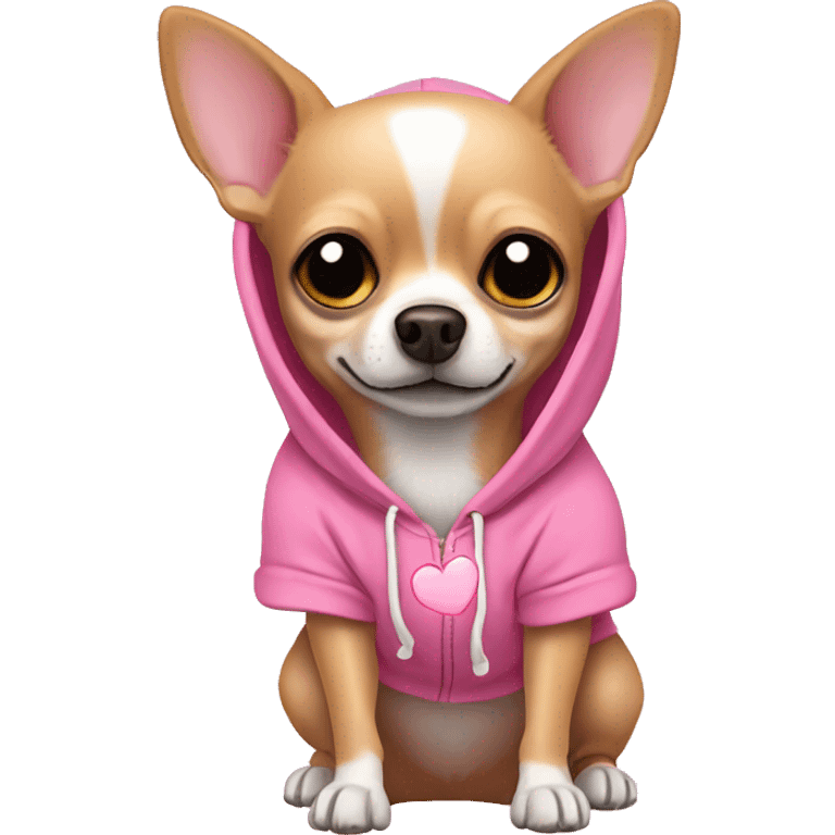 Chihuahua wearing a pink heart hoodie emoji