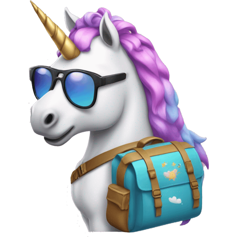 Unicorn wearing sunglasses and backpack emoji