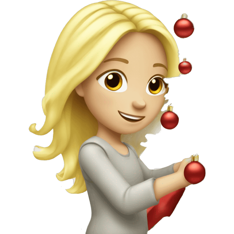 Blond Girl decorating Christmas tree emoji