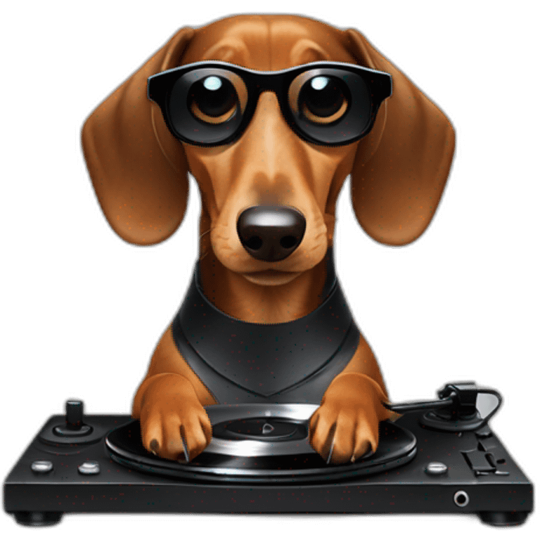 A dachshund DJing with vinyl records emoji