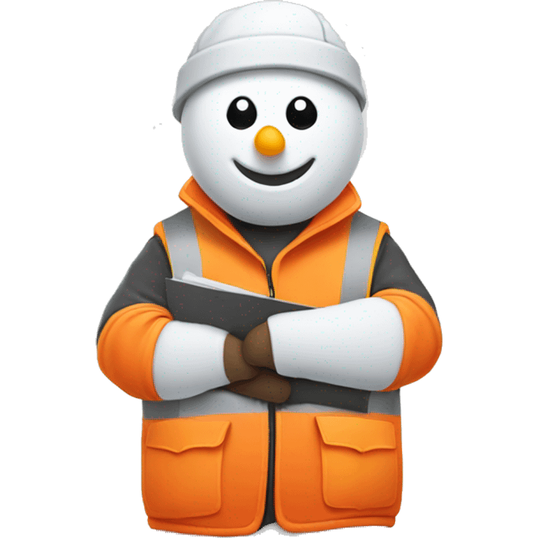 snowman holding construction documents with red shirt and orange vest emoji