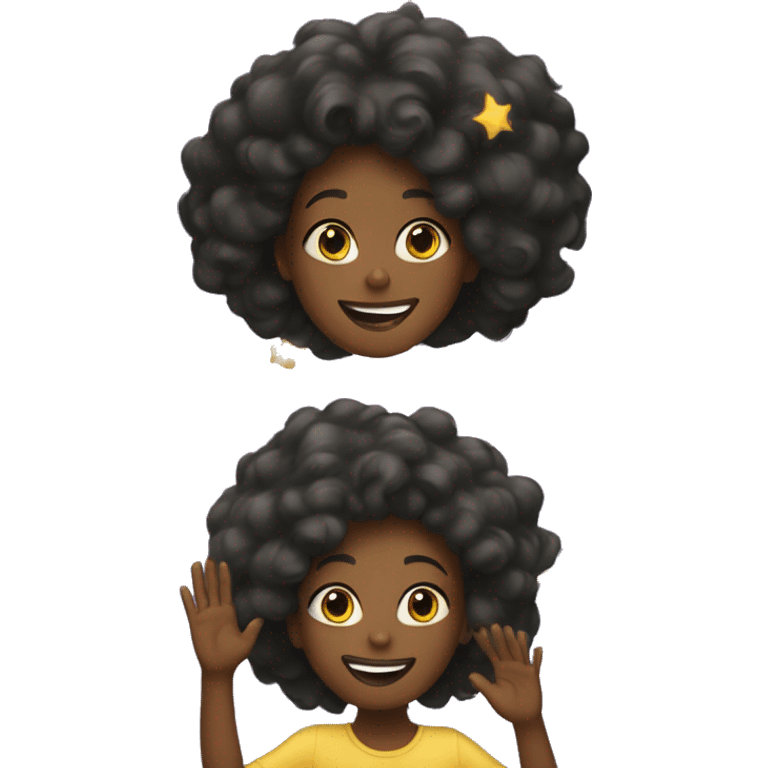 Black Girl with waving hair flying and catching a star emoji