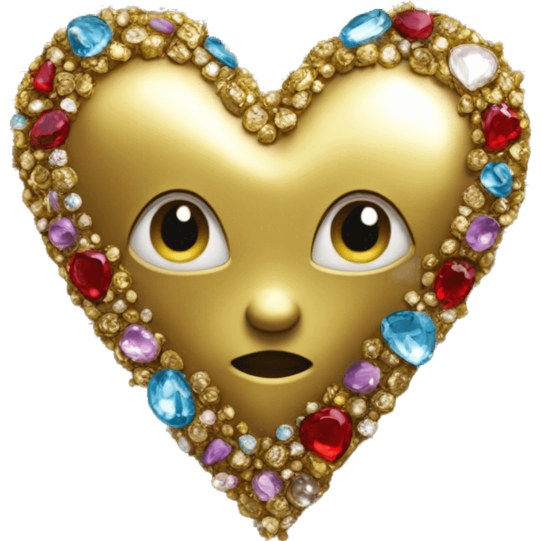 A gold heart encrusted with jewels emoji