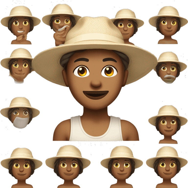 One Caucasian person with a healthy glow wearing a sun hat, sporty tank top and zinc cream over the nose emoji