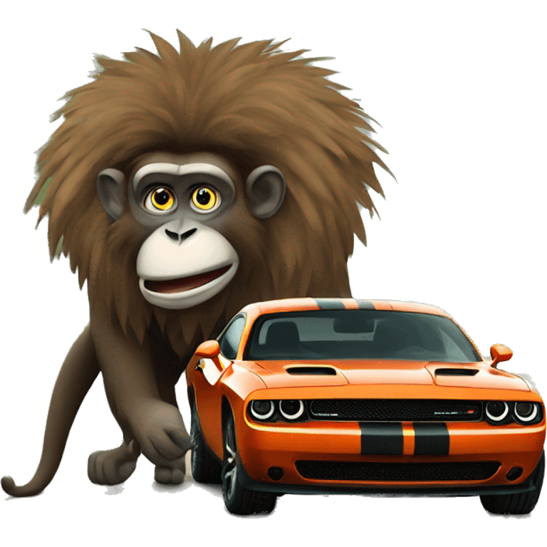 Dodge challenger with monkey emoji