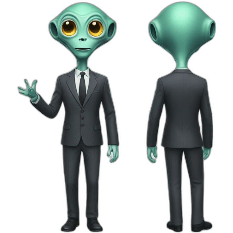 Friendly alien, dressed in suit, with antena in ears. Full body emoji