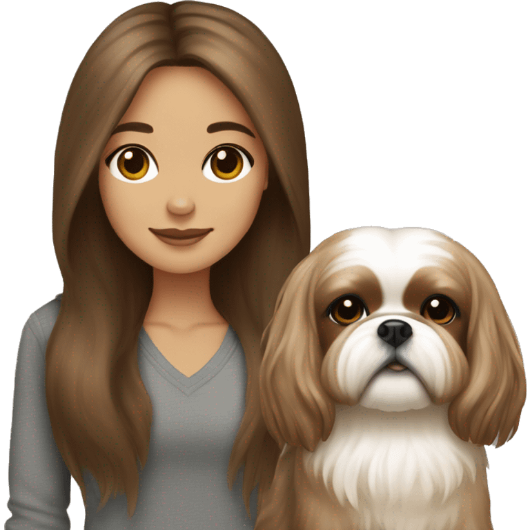 brown long hair girl with cream colored shih tzu  emoji