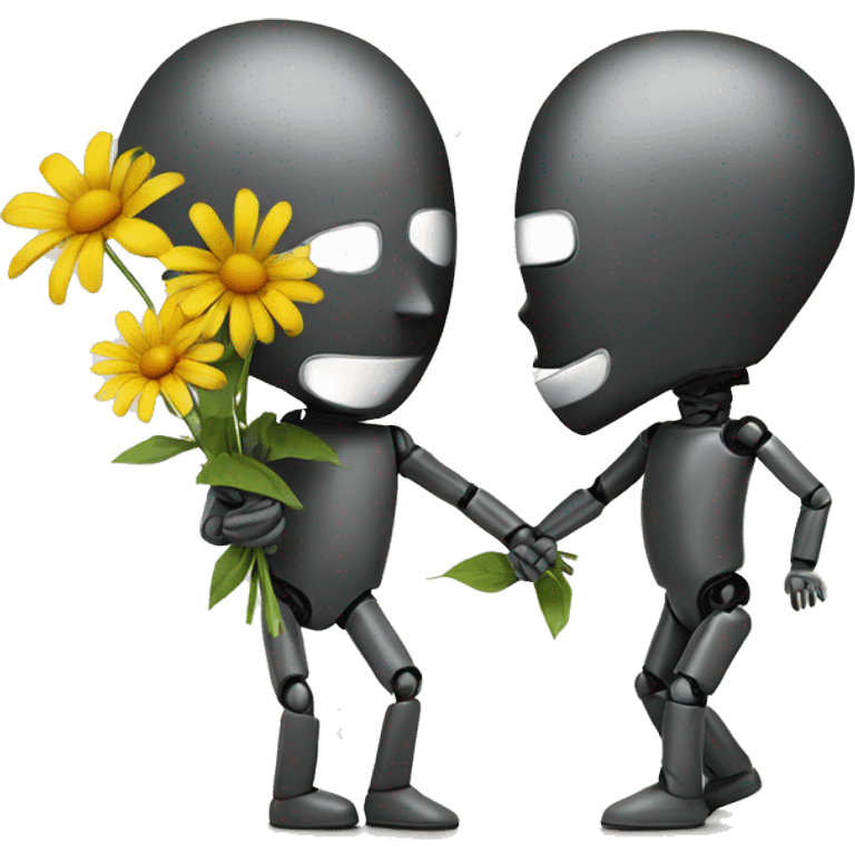 crash test dummy breaking  up with another crash dummy holding flowers emoji