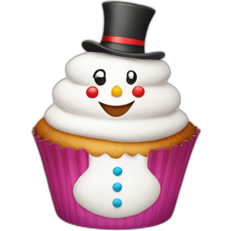 Happy cupcake with a snowman emoji