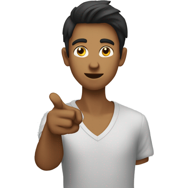 Young man arguing with pointing index finger in front emoji