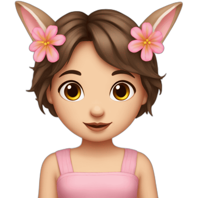 Little Bunny girl brunette with flower emoji