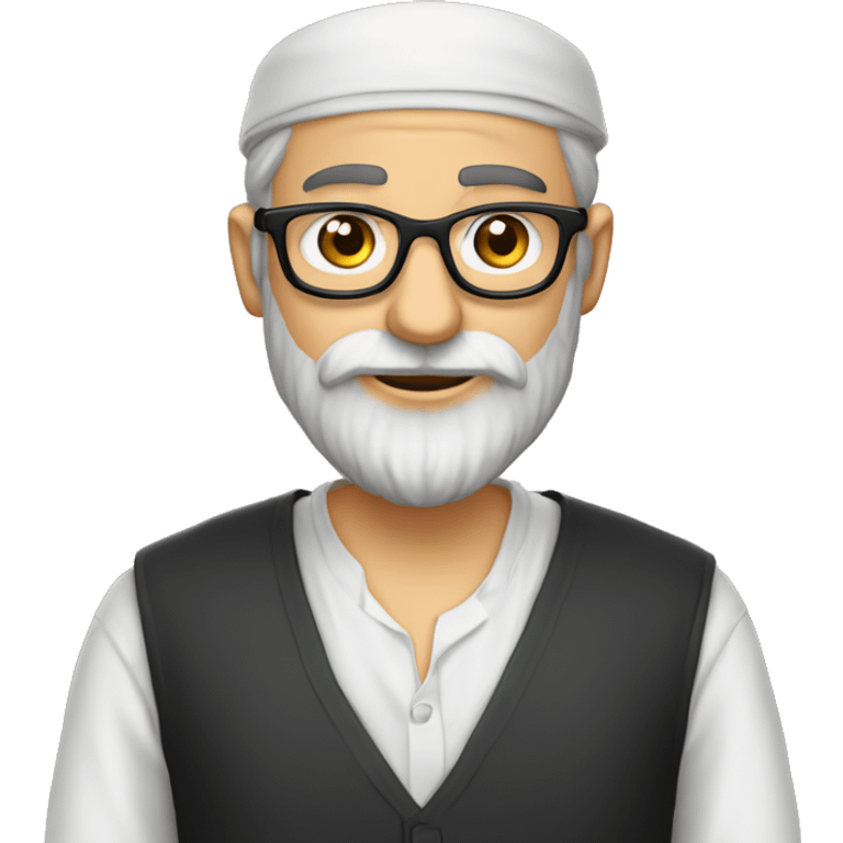 rav juif sans chapeau, avec une barbe noir courte, lunettes avec une kippa, une chemise blanche emoji