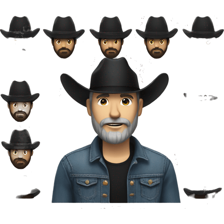 A white man using a black cowboy hat, jeans jacket and a black beard emoji