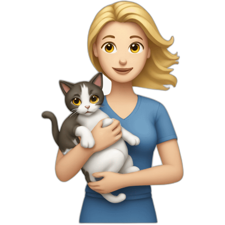 white woman holding a cat emoji