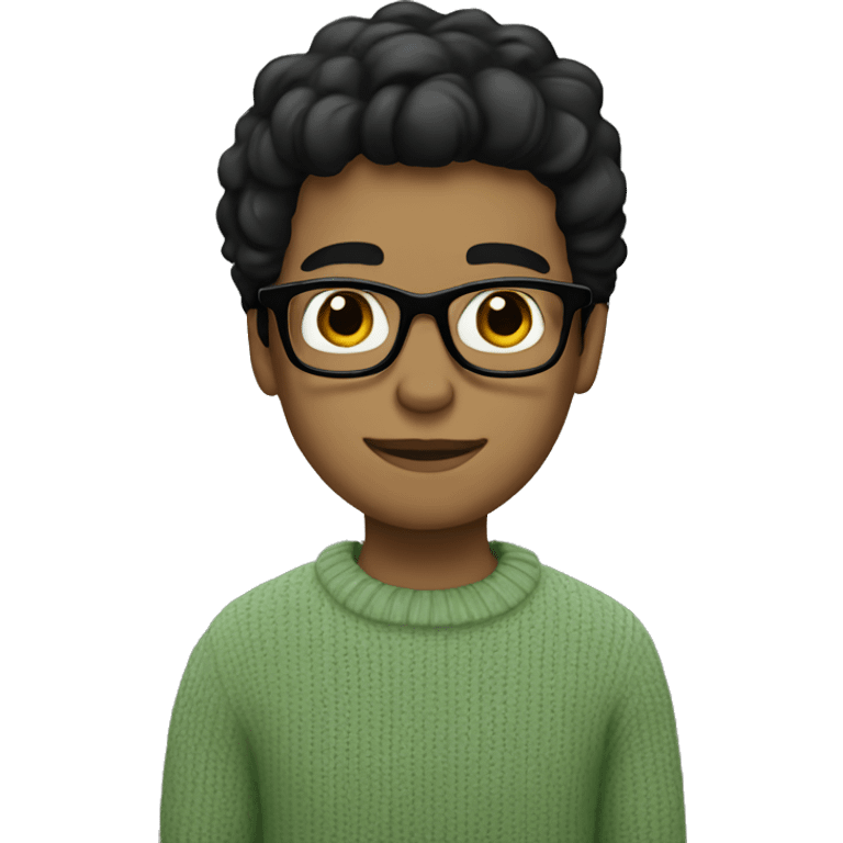 a white boy with glasses and black hair wearing soft green sweater emoji