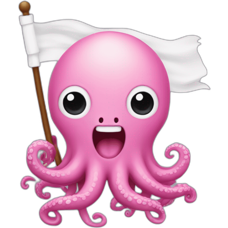 cute pink kraken with adorable face  holding a white flag emoji