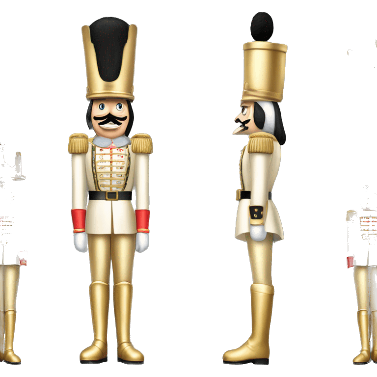 Realistic full body pastel christmas nutcracker soldier with metallic gold hat and boots. emoji