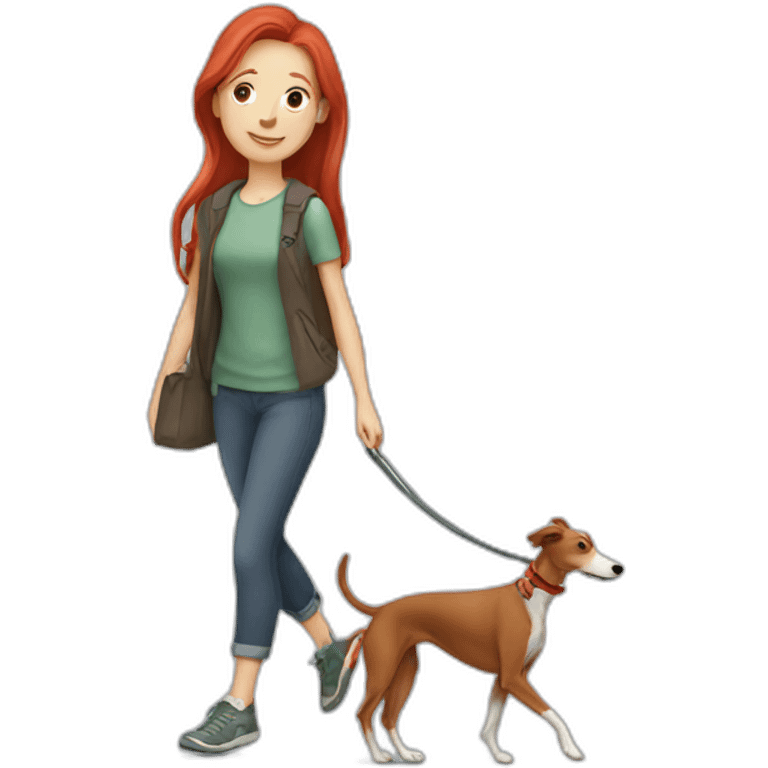 red haired girl walking her greyhound emoji