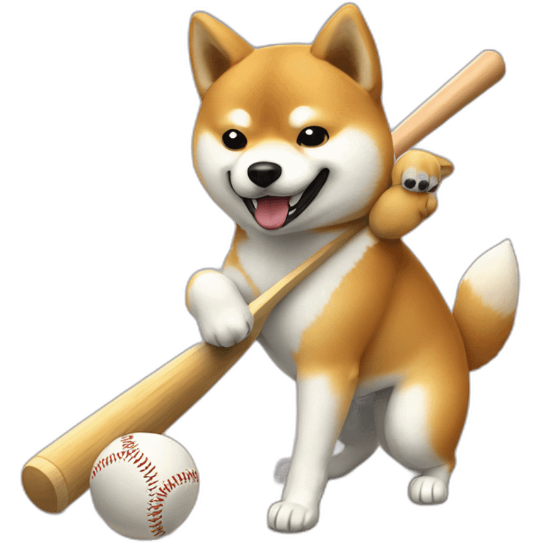 shiba inu hitting zo a baseball bat, sitting emoji