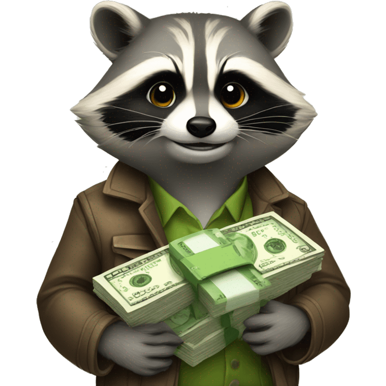 rich raccoon with money in hand emoji