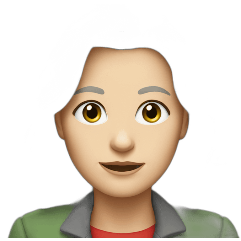 28 old women, white skin, long blond-brown hair, green eyes, red shirt in a gray jacket emoji