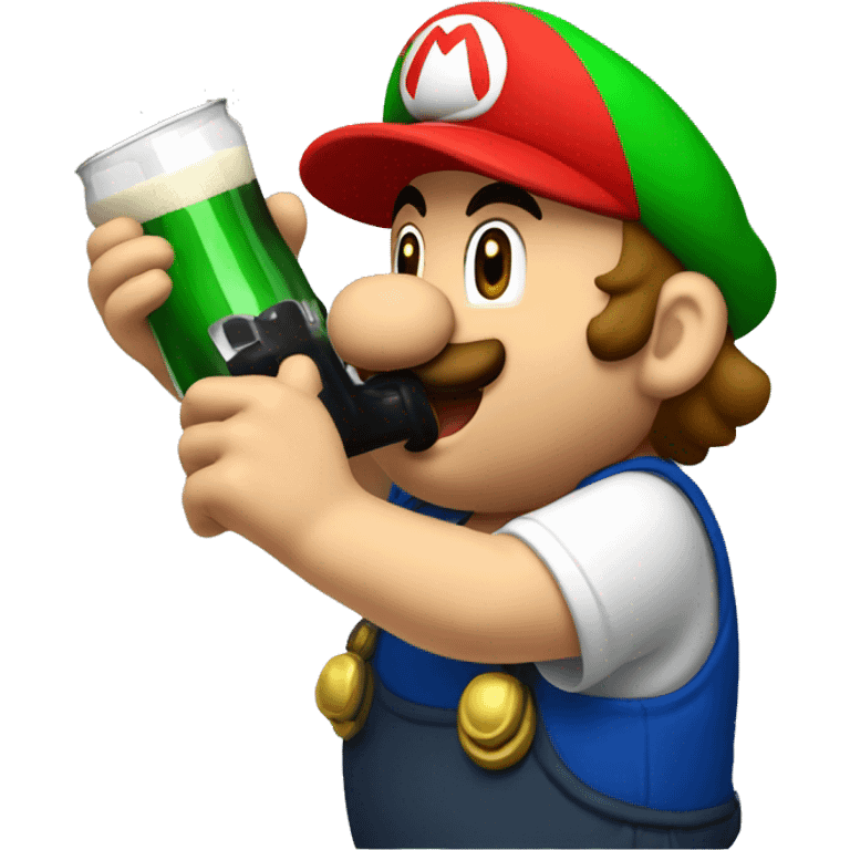 Mario plumber drinking beer with a shirt with the letters “HOPE” emoji