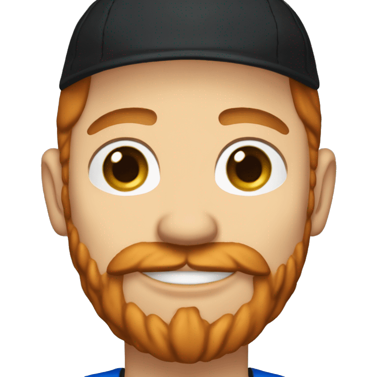 35 years old, male, red hair, black basketball hat, blue eyes, pale complexion, thick beard and thin mustache emoji