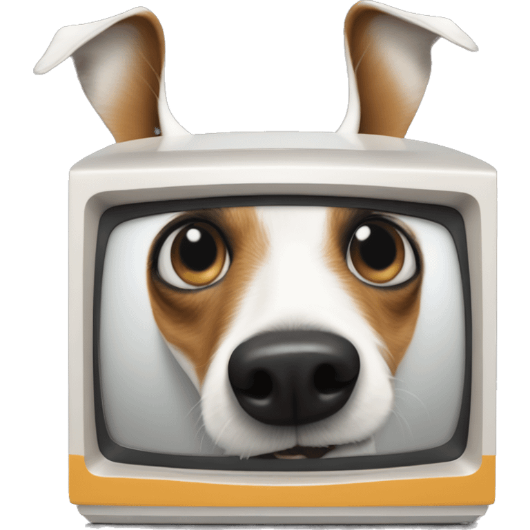 Jack Russell terrier barking at a TV emoji