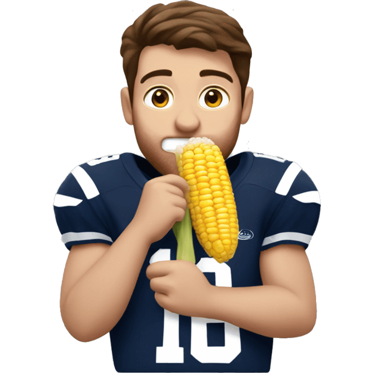 Penn state fan with brown hair eating corn emoji