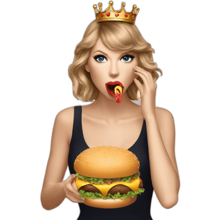 Taylor swift eating a hamburger with a crown on  emoji