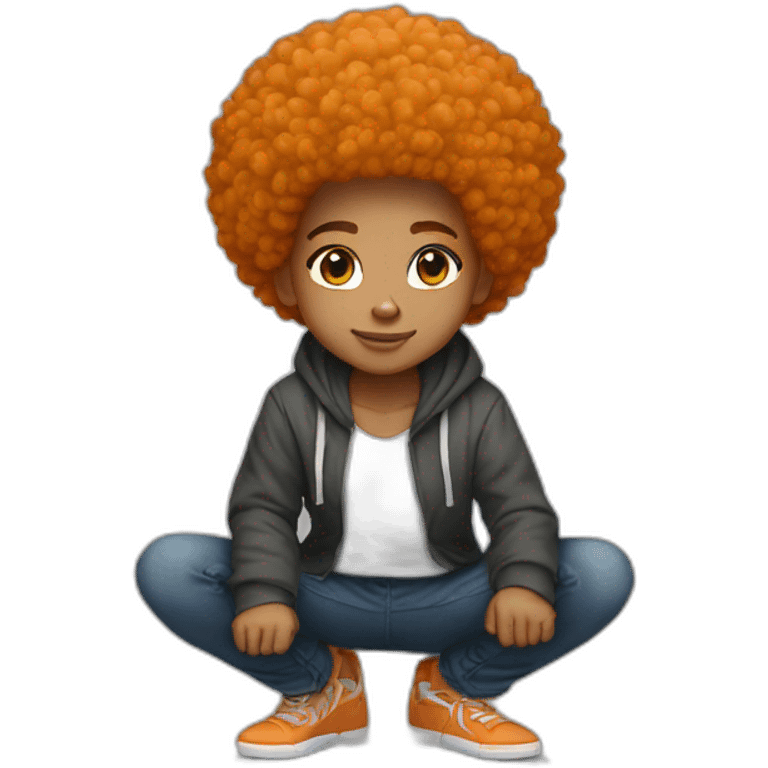 Light skin afro Orangehair squatting emoji