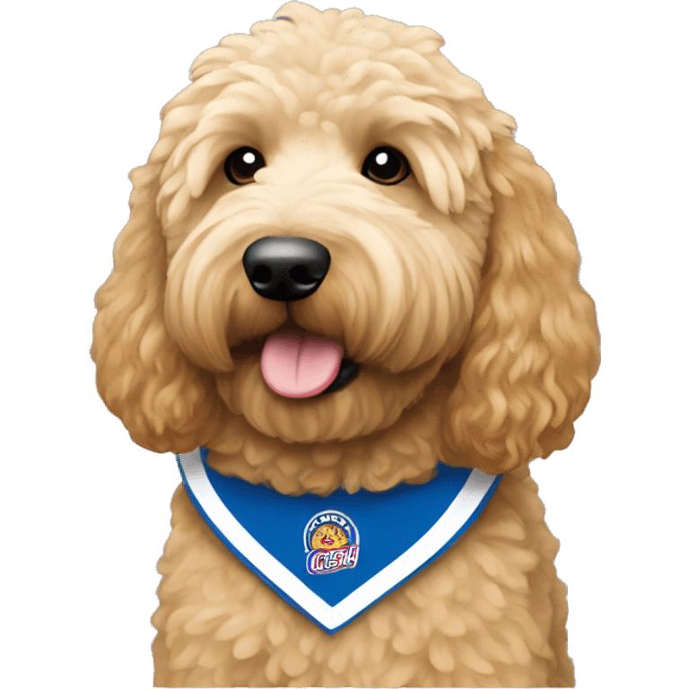 Goldendoodle with a Colombian jersey emoji