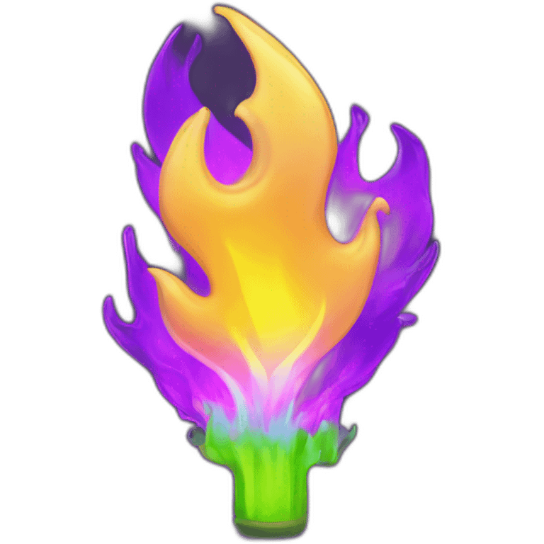 Fire Cyber emoji of a FUTURISTIC HIGHTECH 3D Fire colors Lemon green and purple neon Fire emoji