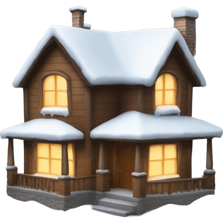 A house with the snow on the top and lights emoji