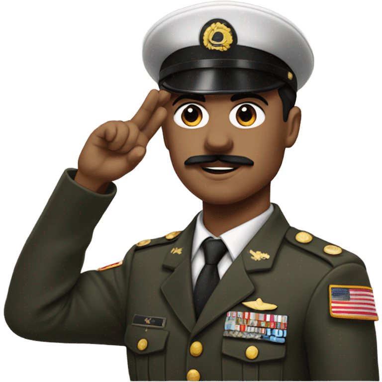 Man with black hair  in a military uniform with a moustache and side-swept bangs and with his right hand raised up emoji