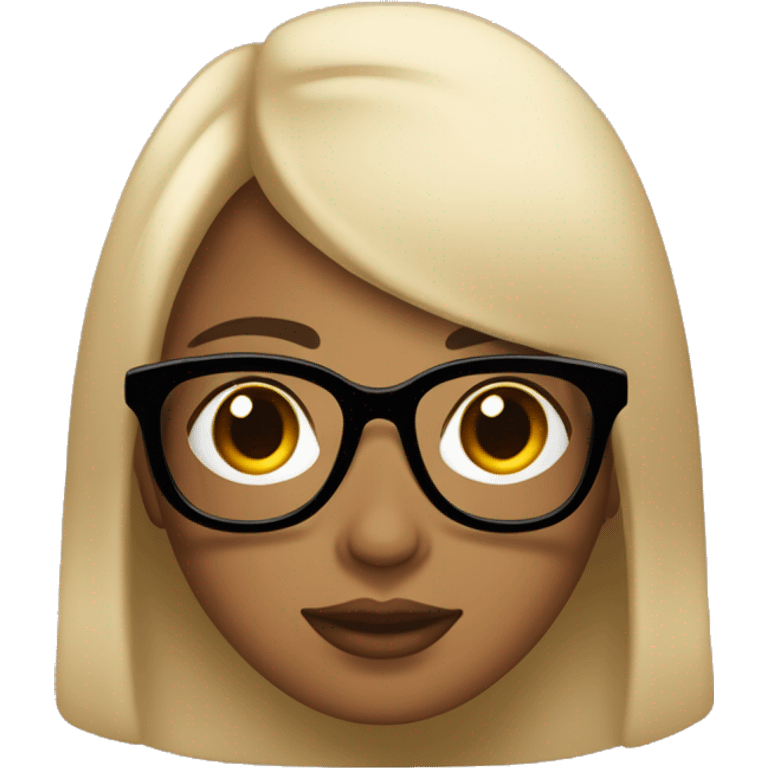 Chica joven cabello negro y piel clara con gafas con una polera beige emoji