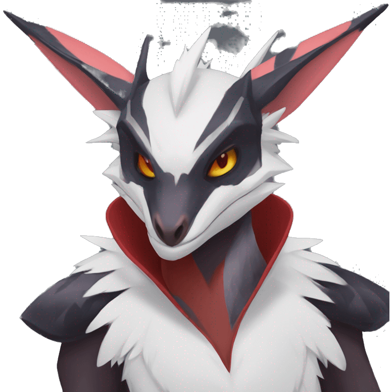 Black Cool Edgy Anthro Noivern-Nargacuga Fakémon  with White and Red Edgy markings emoji