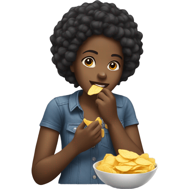 Black girl eating chips emoji