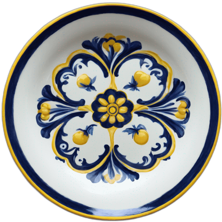 Deruta plate blue yellow emoji