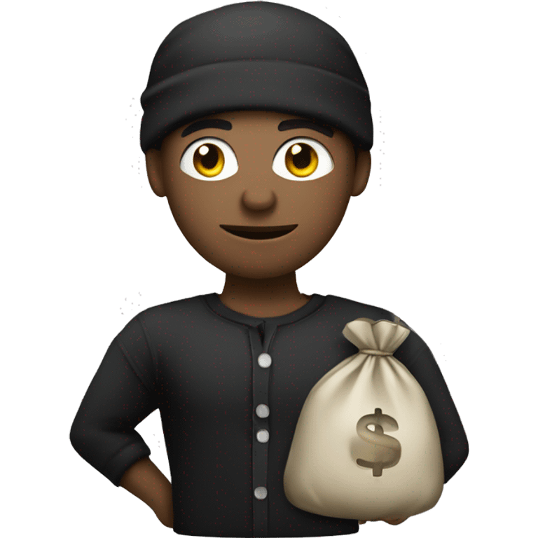 Thief, black shirt with white stripes, money bag emoji