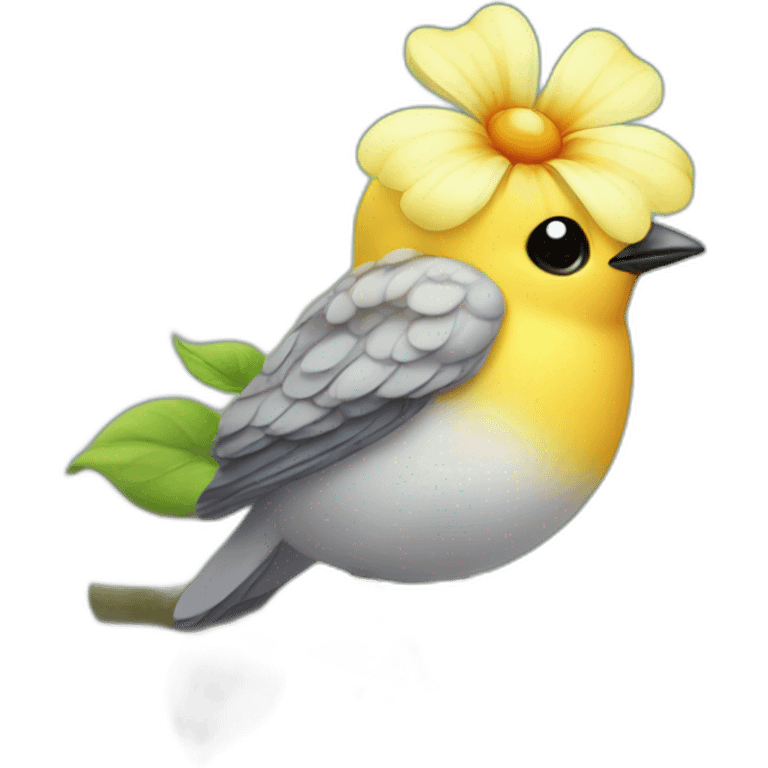 Cute baby bird with a flower on the head emoji