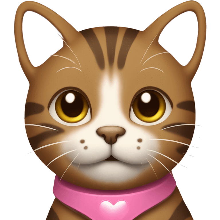 cute adorable brown tabby cat with a pink heart collar  emoji