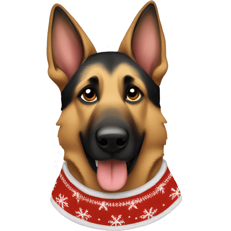 A German shepherd wearing a Christmas sweater  emoji