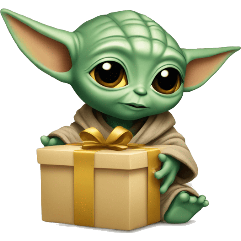 Baby Yoda holds gift box emoji