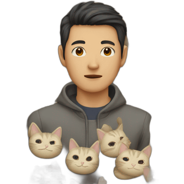 Asian man covered in cat heads emoji