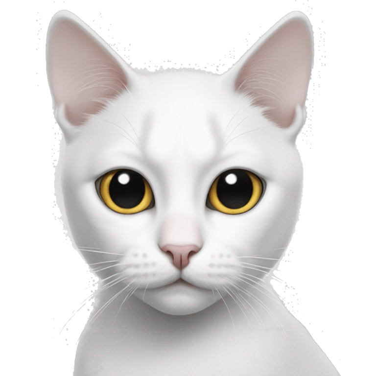 White cat with black spot on nose and black covered half of eye and ear emoji