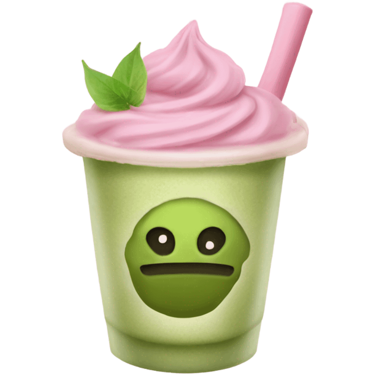 Vanilla matcha with a pink clear cup emoji