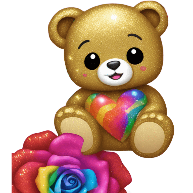 Lisa frank glitter bear with rainbow roses emoji